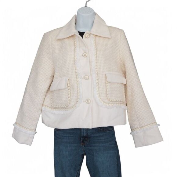 Vita Grace Blair Tweed Blazer Jacket with Collar Cream VG01603L Women's L - Picture 1 of 8